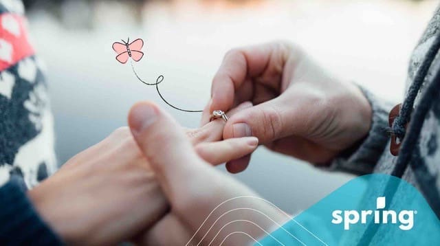 Engagement ring being put on finger