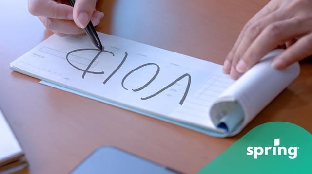 Void cheque being marked