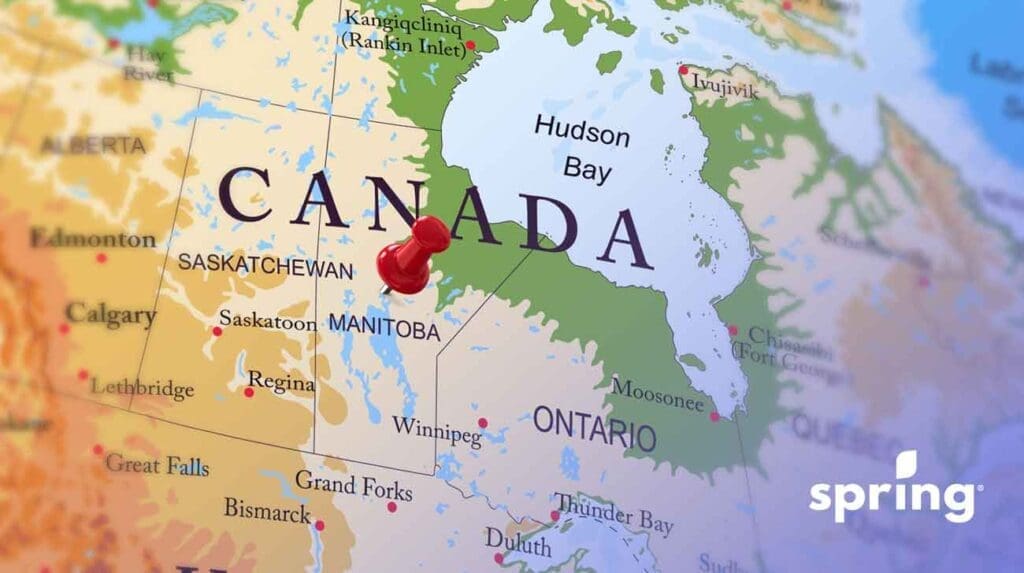Manitoba pinned on map of Canada